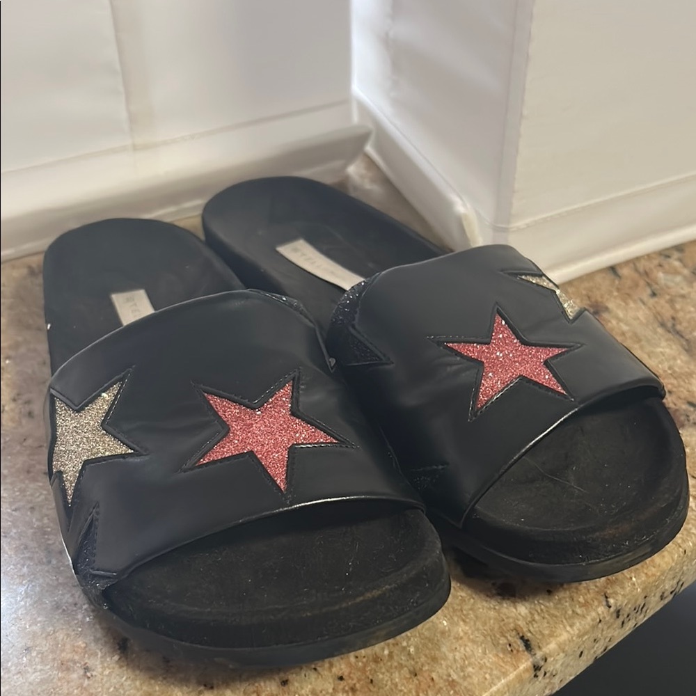Black Slide Sandals with Star Accents